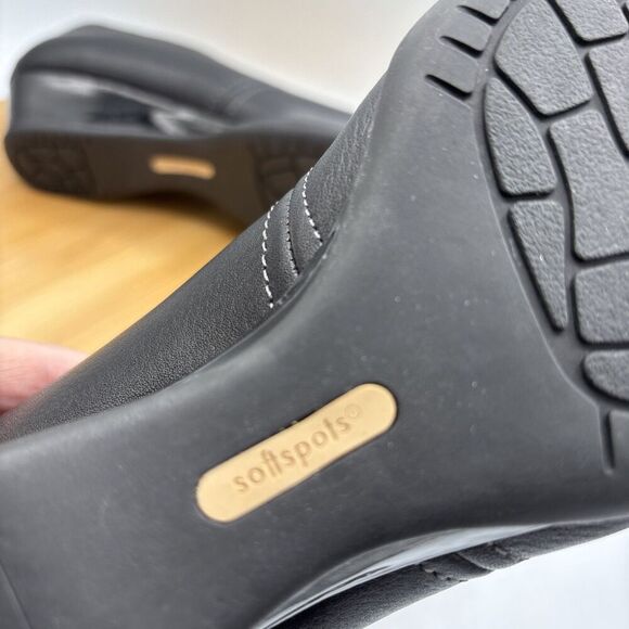 Softspots Womens 8.5M Wedge Elastic Panel Black Leather Round Toe casual Comfort - Picture 8 of 10